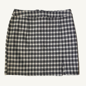 Garage Plaid Grey & White Mini Skirt Small Slit Back Zip Size Small